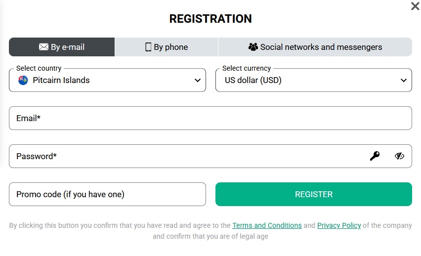 PLANBET registration form: one-click, by phone, by e-mail or social networks